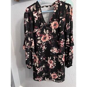White House Black Market Womens Black Floral Keyhole Neck Dress Size XXS